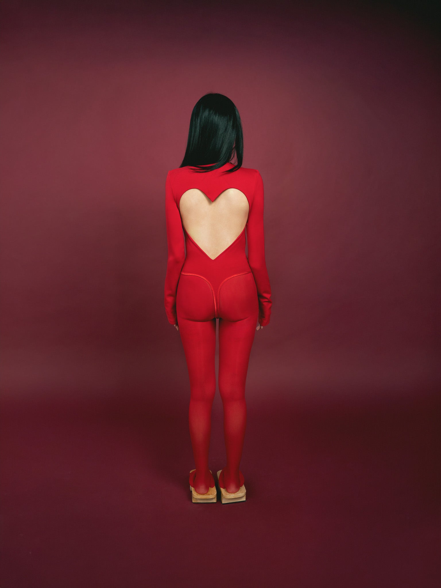 Open Back Heart Bodysuit In Red