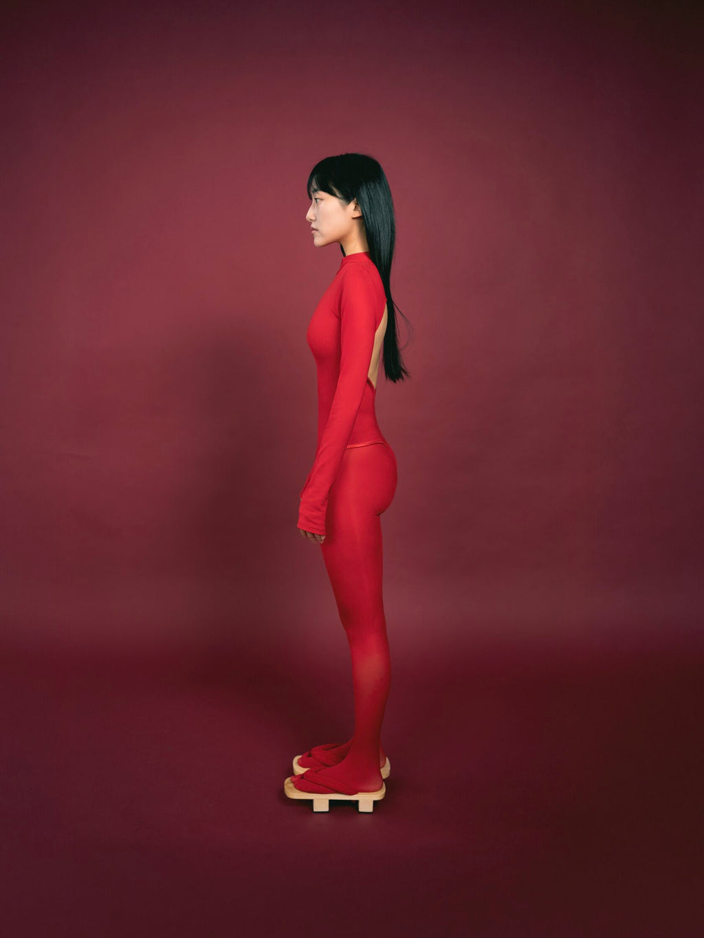 Open Back Heart Bodysuit In Red
