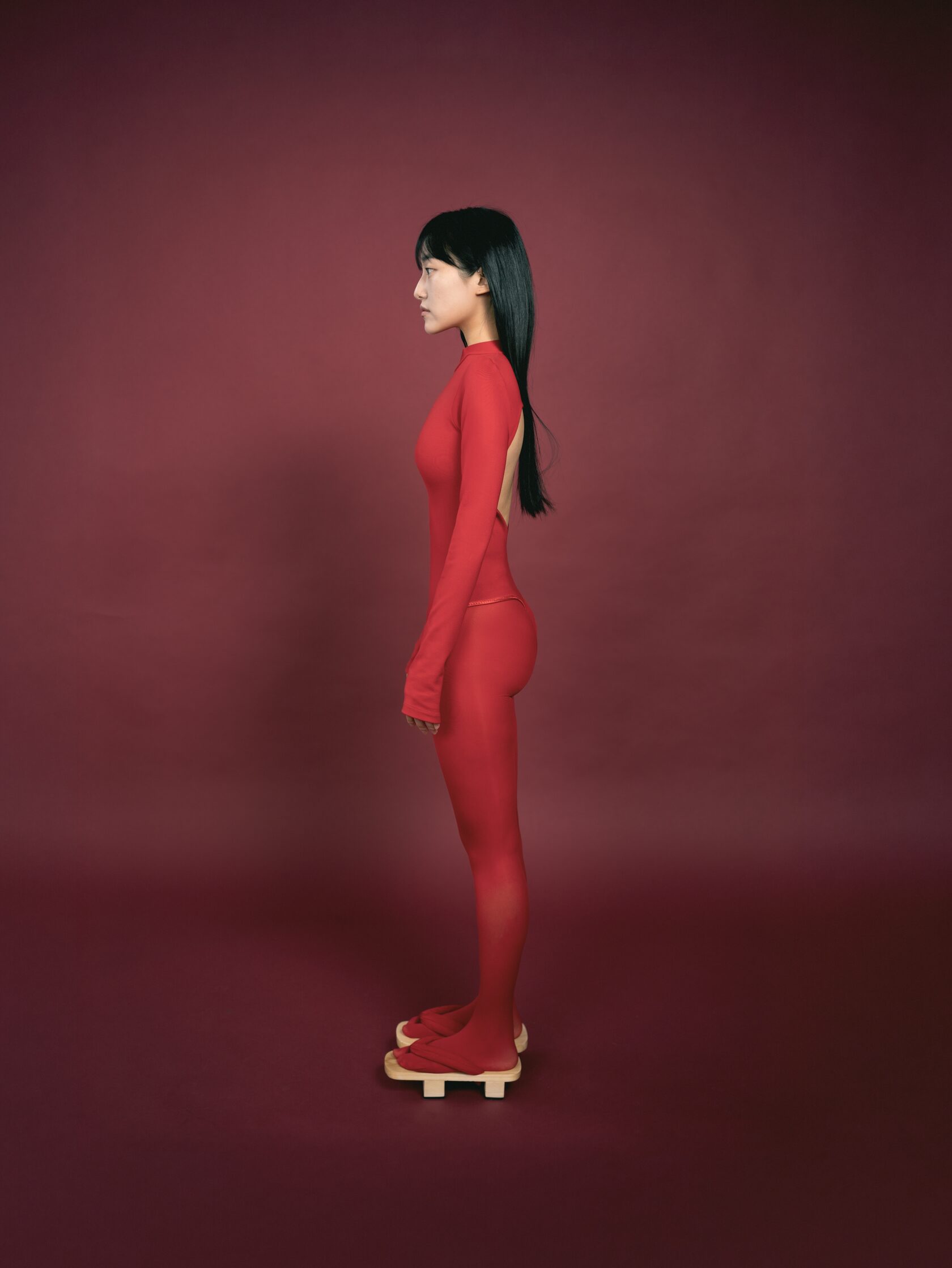 Open Back Heart Bodysuit In Red