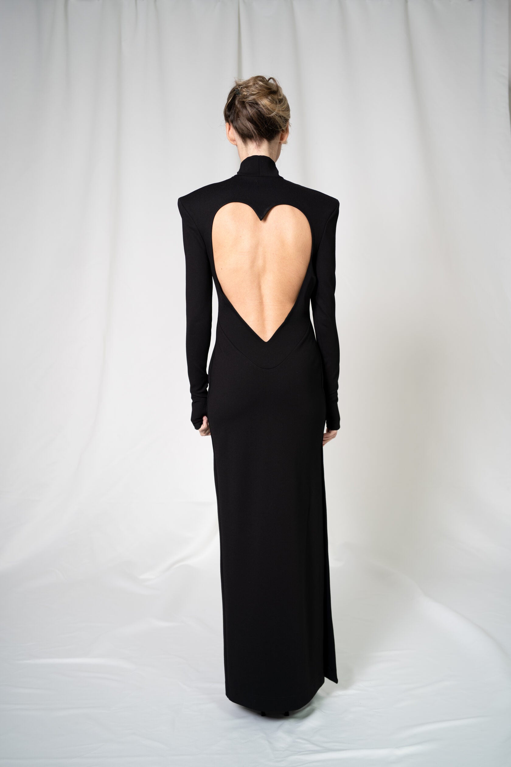 Open Back Heart Maxi dress in Black