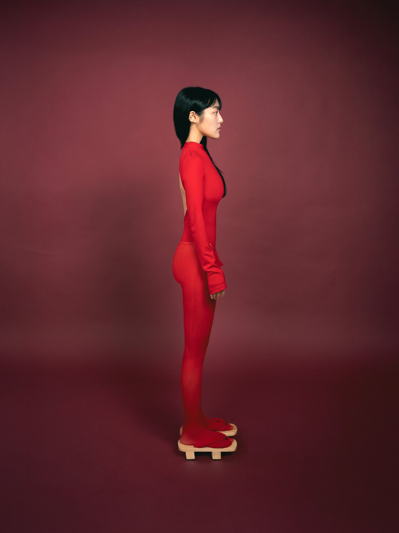 Open Back Heart Bodysuit In Red