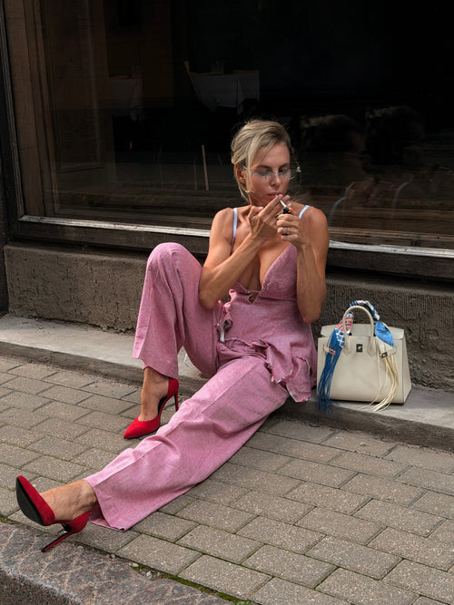 Limited Edition The Wide-Leg Linen Horizon Trousers in Pink